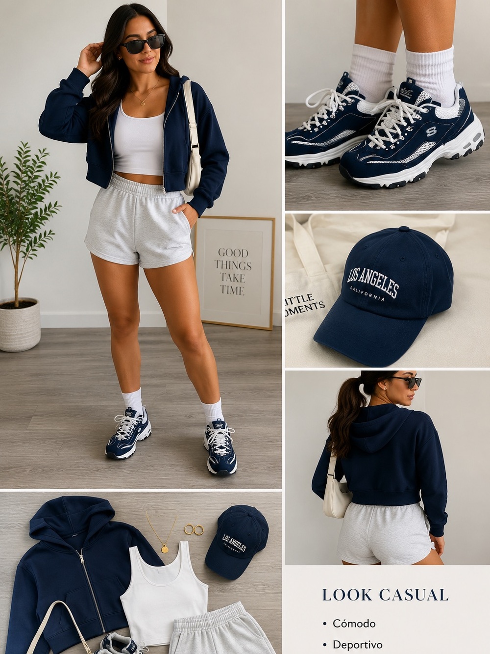 Skechers D'Lites Navy and White Chunky Trainers